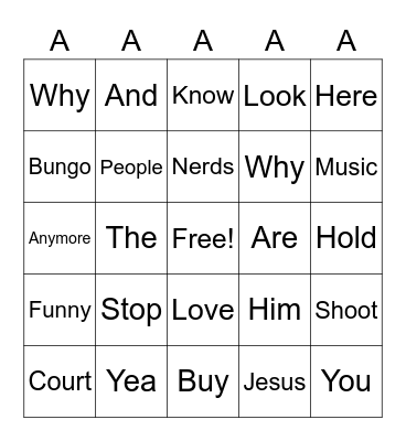 Words, Words, Words Bingo Card