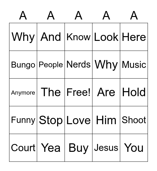 Words, Words, Words Bingo Card