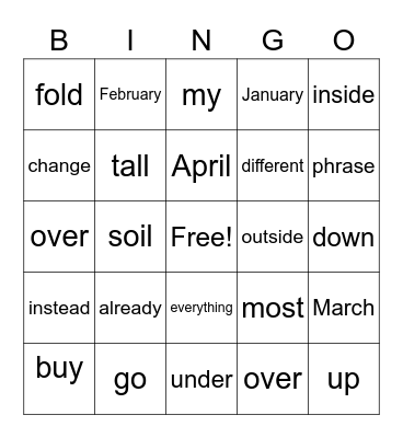 W-18 Spelling Bingo Card