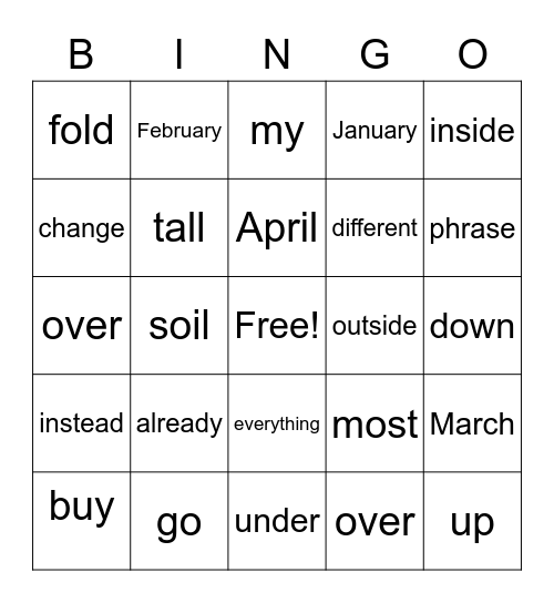 W-18 Spelling Bingo Card