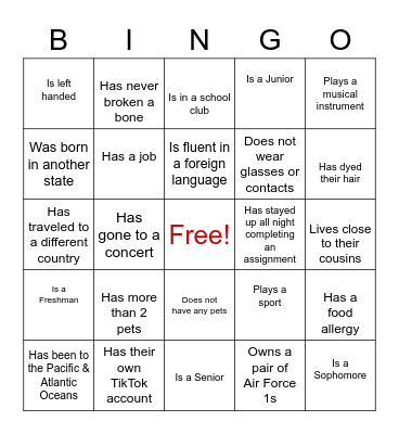 Mingle Bingo Card