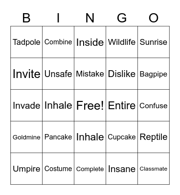 3-6 Bingo Card