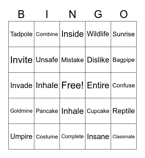 3-6 Bingo Card