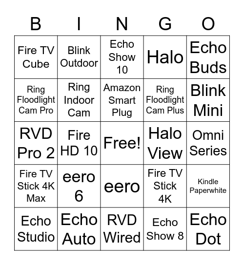 Amazon Device Bingo Card