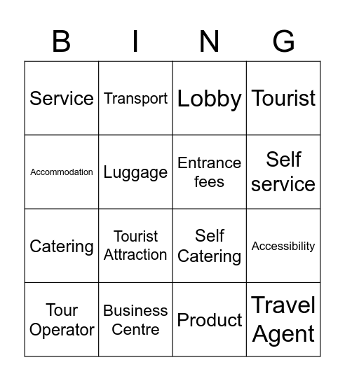 Tourism Basics Bingo Card