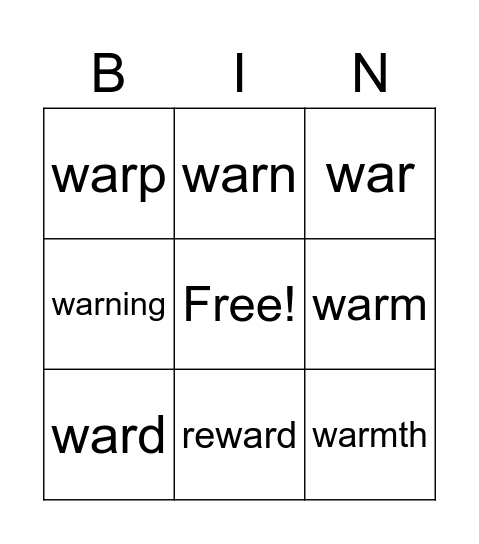 ar/or Bingo Card