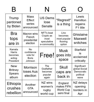 2022 Bingo Card