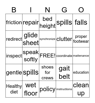 Safety Bingo Card