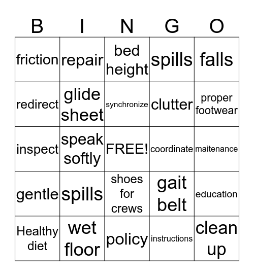 Safety Bingo Card