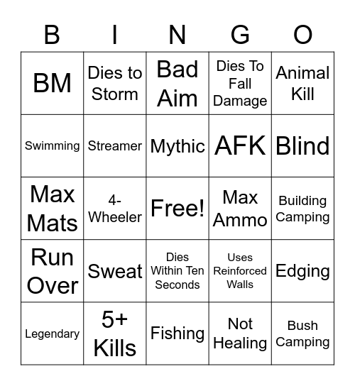 Fortnite Bingo Card Bingo Card