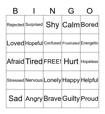 Feelings Bingo Card