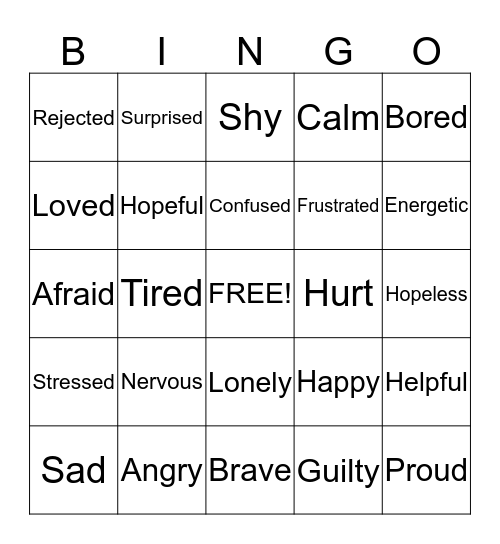 Feelings Bingo Card