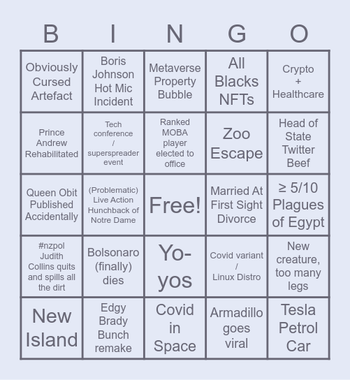 2022 Bingo Card