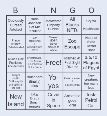2022 Bingo Card