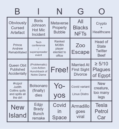 2022 Bingo Card