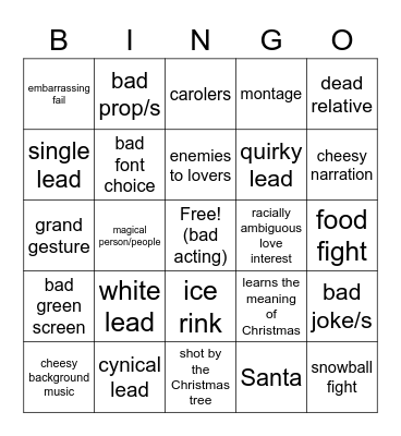 Bad Christmas Movie Bingo Card