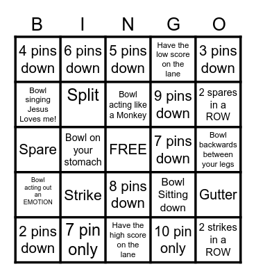 Bowling Bingo Card