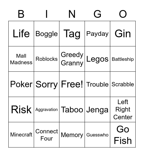 Games Bingo Card