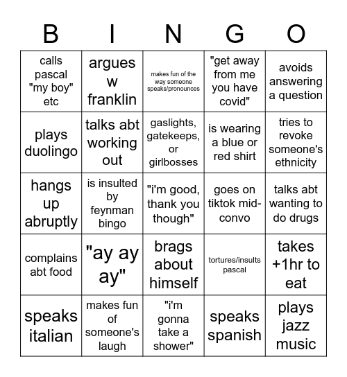 FEYNMAN BINGO Card