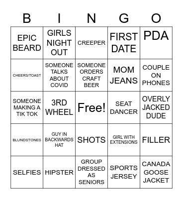 BAR BINGO Card