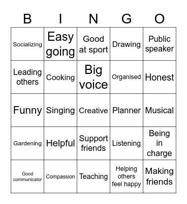 Talents Bingo Card