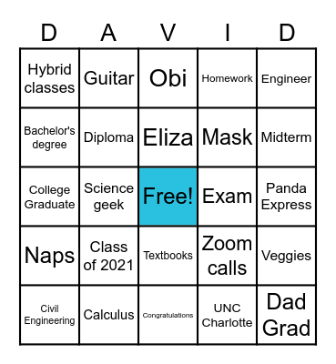 David's Graduation Bingo! Bingo Card