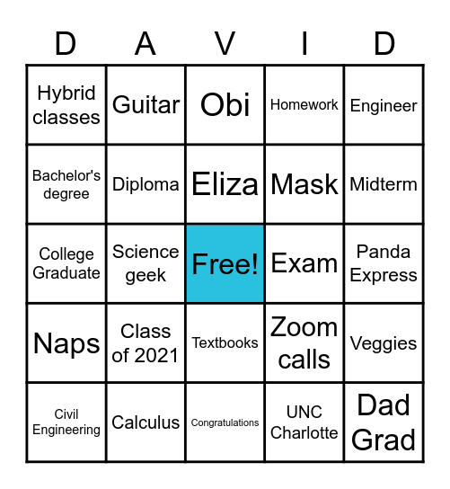 David's Graduation Bingo! Bingo Card