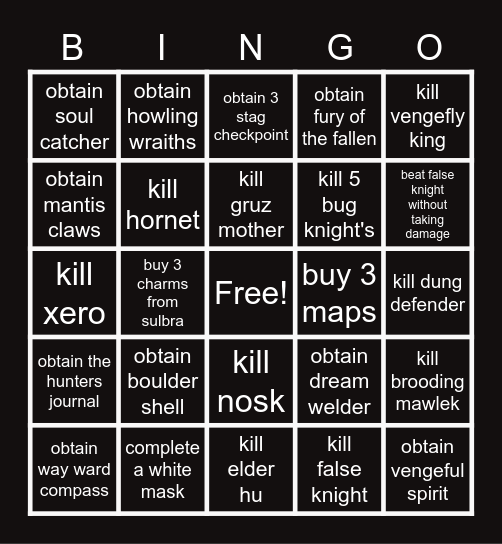 hollow knight Bingo Card