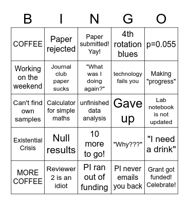 Grad School BINGO Card