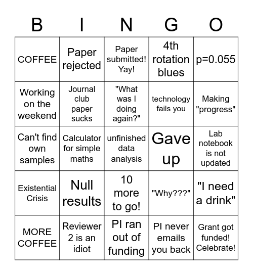 Grad School BINGO Card