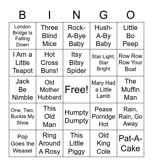 Nursery Rhyme Bingo Card