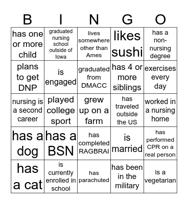 Getting to Know You BINGO Card