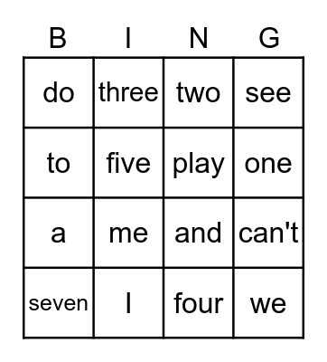 HFC 3.3 Sight words Bingo Card