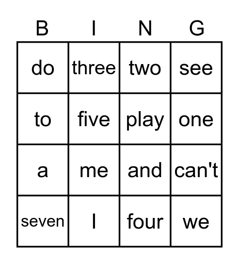 HFC 3.3 Sight words Bingo Card