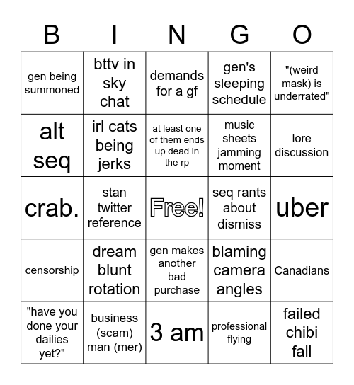 the sky skid! sequoia and generic bingo Card