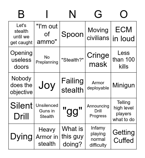 Normal Lobby Bingo Card