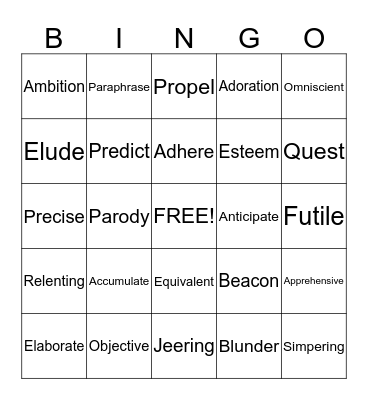 Vocabulary  Bingo Card