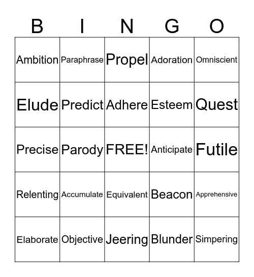 Vocabulary  Bingo Card