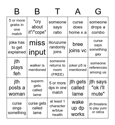 cross tag friendlies Bingo Card