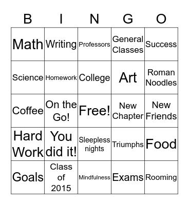Class of 2015 Bingo Card