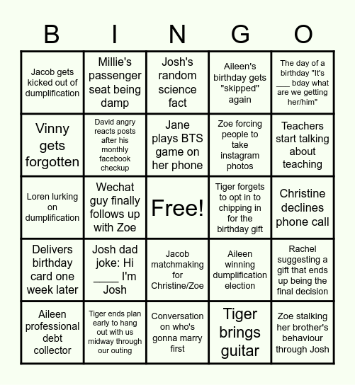 2022 Dumplification Bingo Board Bingo Card