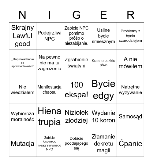 Sesja Warhammer Bingo Card