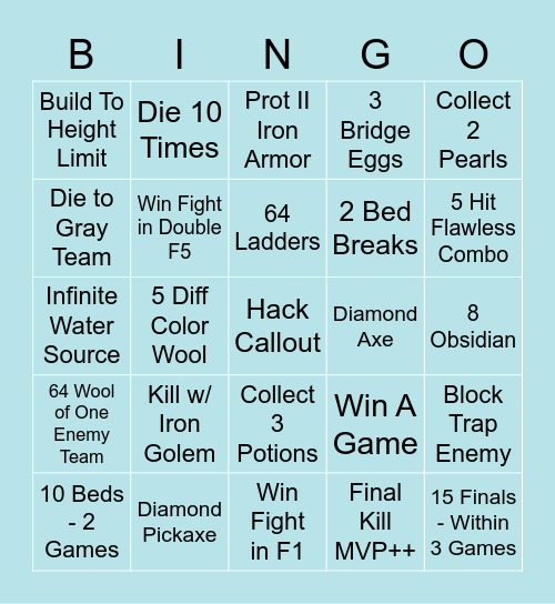 Bedwars Bingo Card