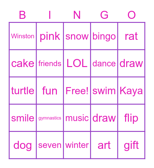 Ellie is 7! Bingo Card