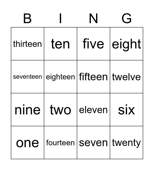 Number Bingo Card