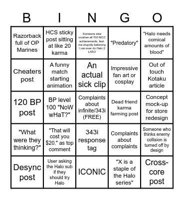 r/Halo front page BINGO Card