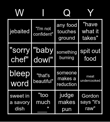 WIQY MASTERCHEF BINGO Card