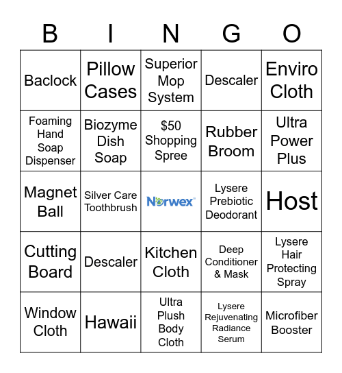 Norwex Product Premiere Bingo Card