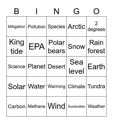 Climate Change Bingo Card