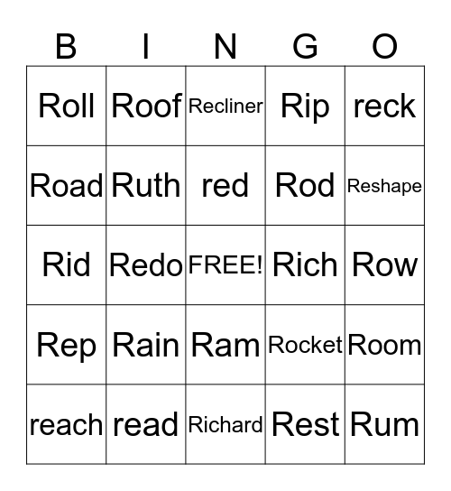 R bingo Card